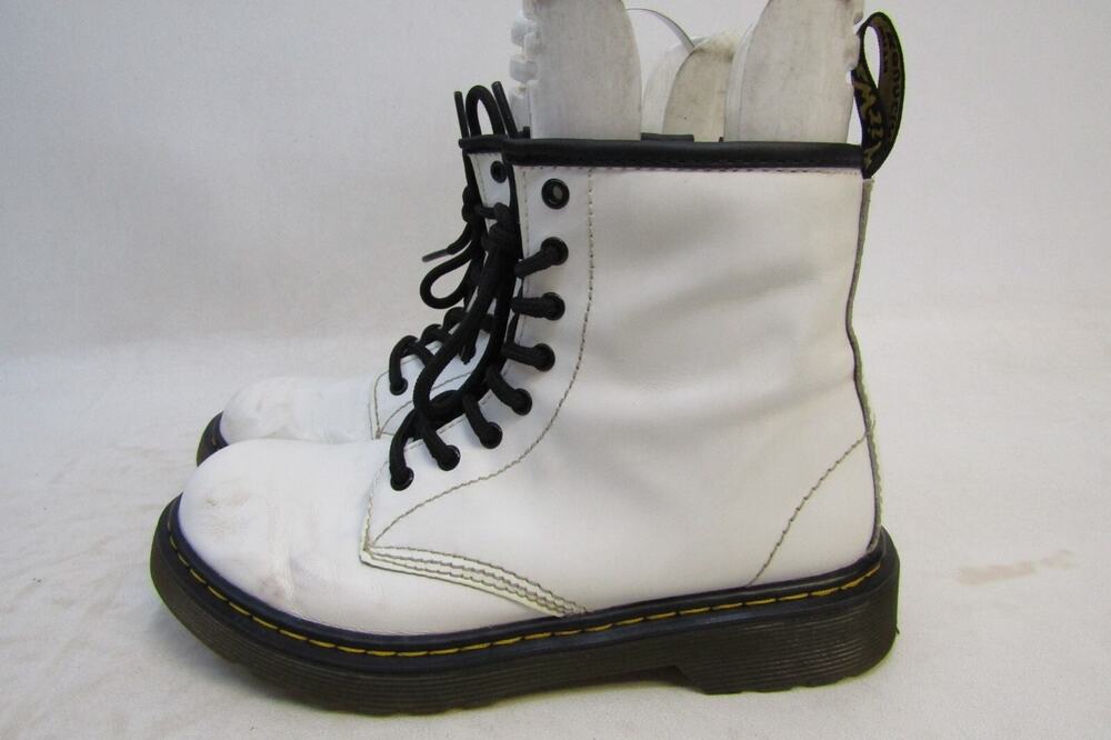 Dr. Martens Youth Size 3 White Leather Lace Up 8 Eye Ankle Boots